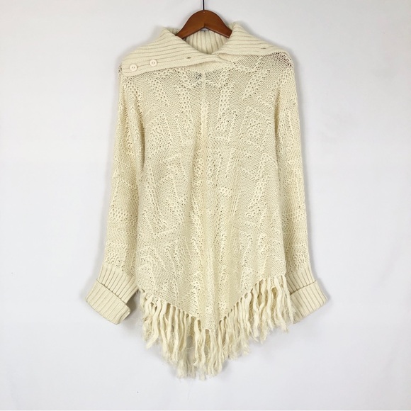 Storybook Knits Sweaters - NEW Handknits by Storybook Knits Poncho with Sleeves Cream Size M‎ Button